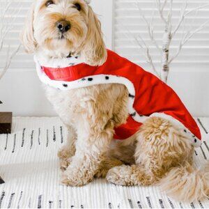 Red satin faux ermine fur trim regal cape pet costume M